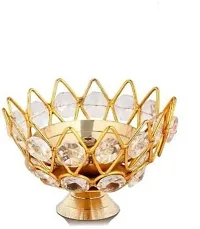 Beautifully Engraved Akhand Jyoti Brass Crystal Diya Round Shape Kamal Deep Diya || Lotus Shape Crystal  Brass Akhand Jyoti Oil Lamp for Diwali Puja, Festive Decorations, Home Decor, Aarti, Lighting-thumb2