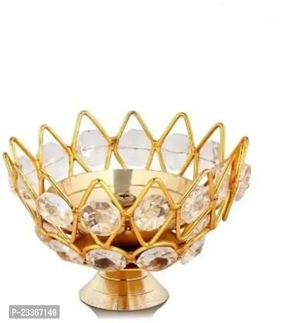 Beautifully Engraved Akhand Jyoti Brass Crystal Diya Round Shape Kamal Deep Diya || Lotus Shape Crystal  Brass Akhand Jyoti Oil Lamp for Diwali Puja, Festive Decorations, Home Decor, Aarti, Lighting-thumb3