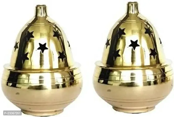 Brass Akhand Diya Magical Lantern Brass Diya Decorative Brass Crystal Oil Lamp Lantern Puja Lamp Brass Table Diya Set of 2 Pcs Table Diya Set Ht : 3 Inch-thumb2