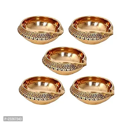 Brass Diya for Puja Small Size Akhand Diya for Puja Deepak for Pooja Diwali Gift Item (5 cm, 25gm, Set of 5)-thumb0