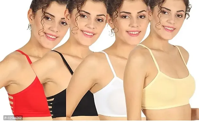 Multi strap cotton bra ( pack of 4 ) Multicolour white, red ,black,skin