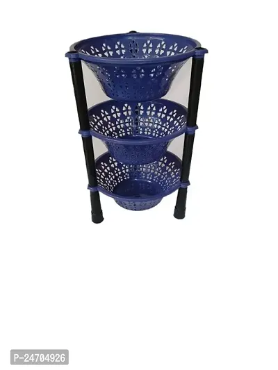 Classy 3 Layer Plastic Basket Rack Organizer Shelf Vegetable Fruits Multipurpose Kitchen Storage Folding Stand Purple Color