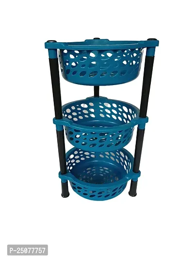 3 Shelf Plastic Basket Vegetable Fruits or Multipurpose Kitchen Trolley Blue Color