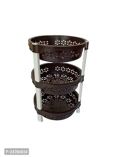 3 Layer Plastic Basket Rack Organizer Vegetable Fruits Or Utensil Multipurpose Kitchen Storage Folding Trolley Cream Color