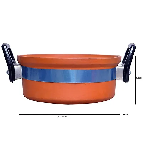 VAGHBHATT Clay Kadai/Earthen Kadhai/Clay Handi/Clay Pots Without Lid for Healthy Cooking. (3 lit, Used on LPG)