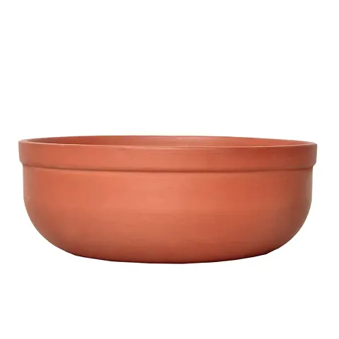 VAGHBHATT Earthen/Clay Kadai/Pot 2 Litre Natural mud Brown for Cooking and Serving (Used on LPG)