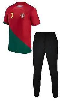 Portugal Red Cristiano Ronaldo 7 Home Original Football Half Sleeve Jersey with Track Pant for Boys and Men 2022-2023(12-13Years)-thumb1