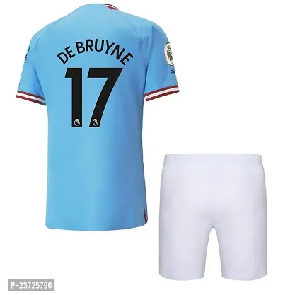 De Bruyne 17 Blue Football Team Half Sleeve Tshirt with Shorts 2022/2023 for Men  Kids(Small 36)-thumb0