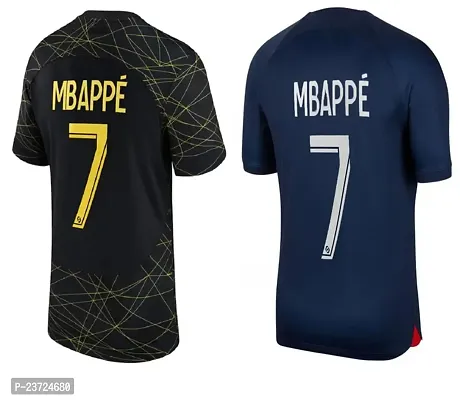 Sports Kylian Mbappe 7 Home Black and Navy Half Sleeve Official Club Team Football Jersey 2022-2023 for Boys  Men(13-14Years)-thumb0