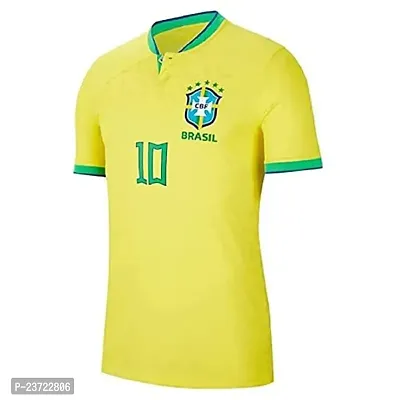 Brazil Yellow Neymar jr 10 Jersey Home Original Football Half Sleeve Jersey for Boys and Men 2022-2023(6-7Years)-thumb2