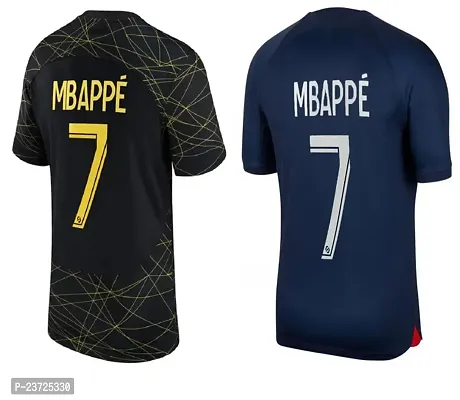 Sports Kylian Mbappe 7 Home Black and Navy Half Sleeve Official Club Team Football Jersey 2022-2023 for Boys  Men(Small 36)