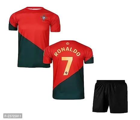 Ronaldo RED WC Jersey with Back Print with Shorts 2022-2023 Football -(Mens  Kids) Football(9-10Years)-thumb0