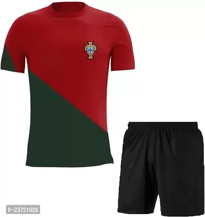 Portugal Red Cristiano Ronaldo 7 Home Original Football Half Sleeve Jersey with Shorts for Boys and Men 2022-2023(9-10Years)-thumb0