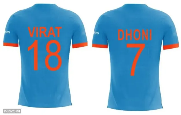 Virat Kohli 18 ODI Cricket Team Official Jersey  India ODI Criket Team Half Sleeve Tshirt Dhoni 7 2023-2024 (Men  Boys)(10-11Years) Multicolour-thumb0