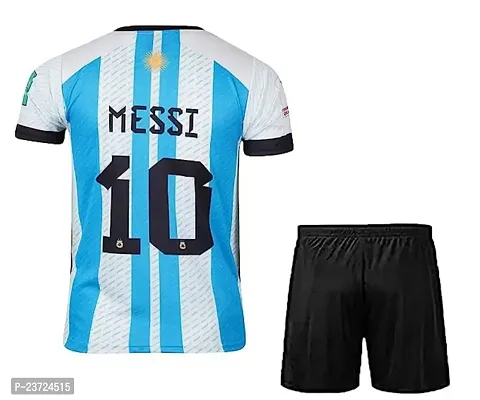 Messi World Cup Jersey with Back Print with Shorts 2022-2023 Football -(Mens  Kids) Football (18-24Months) Multicolour-thumb2