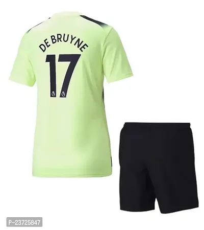 De Bruyne 17 Green Football Half Sleeve Jersey with Shorts 2023/2024 for Men  Boys(Small 36)