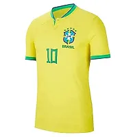 Brazil Yellow Neymar jr 10 Jersey Home Original Football Half Sleeve Jersey for Boys and Men 2022-2023(3-4Years)-thumb1