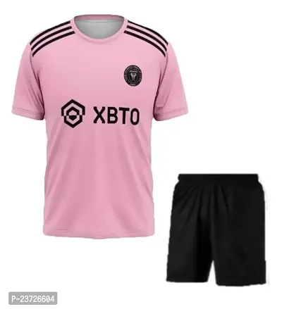 Inter Messi 10 Football Pink Half Sleeve Jersey Tshirt with Black Shorts 2023/2024 (Kid's,Boy's  Men)(13-14Years)