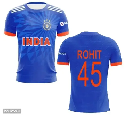 T20 India Cricket Team Half Sleeve Tshirt Rohit 45 2023/2024 (Boys  Men)(XX-Large 44) Multicolour-thumb0