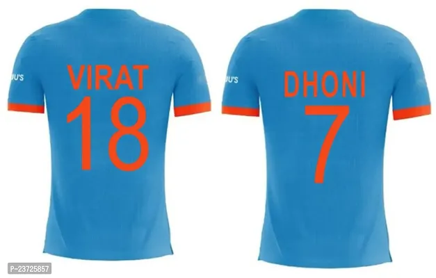 Virat Kohli 18 ODI Cricket Team Official Jersey  India ODI Criket Team Half Sleeve Tshirt Dhoni 7 2023-2024 (Men  Boys)(Large 40) Multicolour-thumb0