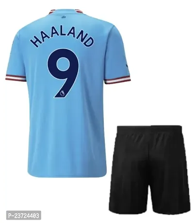 Haaland 9 Official Football Team Blue Jersey with Black Shorts 2022-2023 for Men  Boys(Small 36)