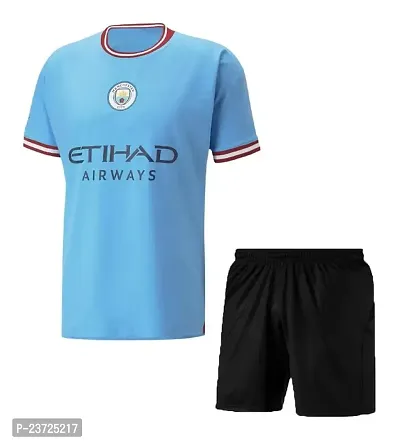 De Bruyne 17 Blue Football Team Half Sleeve Jersey with Black Shorts 2022/2023 for Men  Kids(XX-Large 44)-thumb2