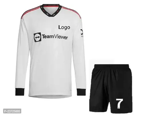 Cristiano Ronaldo 7 Football Away White Full Sleeve Jersey with Shorts 2022/2023 for Boys  Men(XX-Large 44)