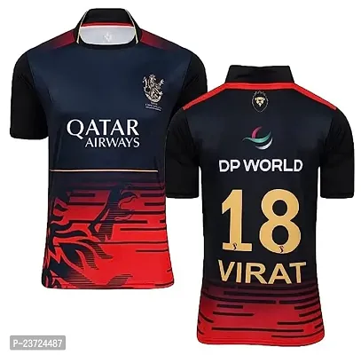 RCB Virat Kohli 18 Bangalore Cricket Team Half Sleeve Jersey 2023/2024 for Kids  Men(13-14Years) Multicolour-thumb0