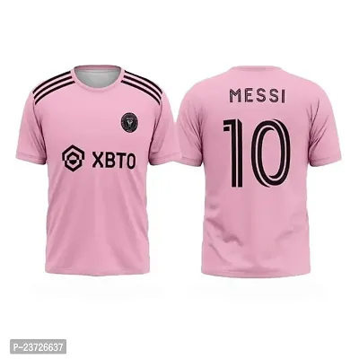 Inter Messi 10 Football Pink Half Sleeve Jersey Tshirt 2023/2024 (Kid's,Boy's  Men)(Large 40)-thumb0