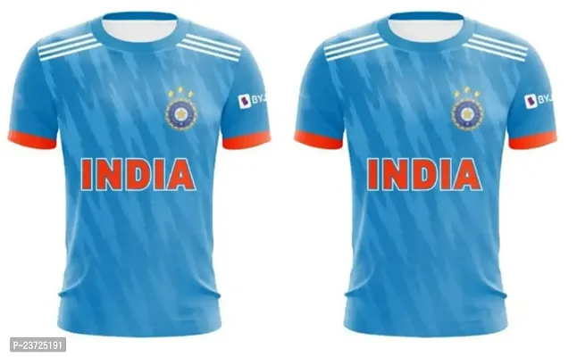 Virat Kohli 18 ODI Cricket Team Official Jersey  India ODI Criket Team Half Sleeve Tshirt Dhoni 7 2023-2024 (Men  Boys)(10-11Years) Multicolour-thumb2