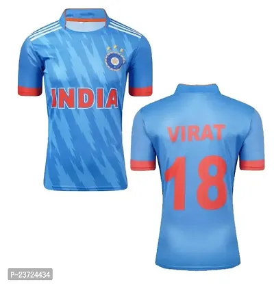 India ODI New Cricket Team Tshirt Virat Kohli 18 for Men  Kids 2023/2024(9-10Years) Multicolour-thumb0