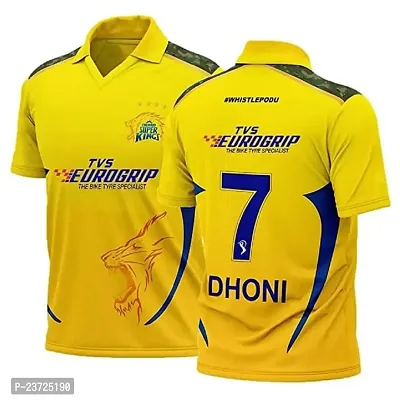 CSK Ms Dhoni 7 Chennai Cricket Team Half Sleeve Jersey 2023/2024 for Men  Kids(7-8Years) Multicolour-thumb0
