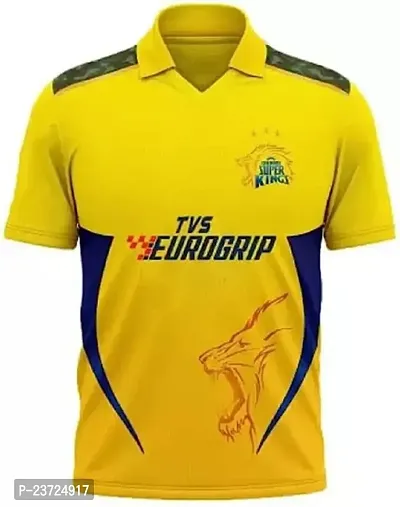 CSK Ms Dhoni 7 Chennai Cricket Team Half Sleeve Jersey 2023/2024 for Men  Kids(12-13Years) Multicolour-thumb2
