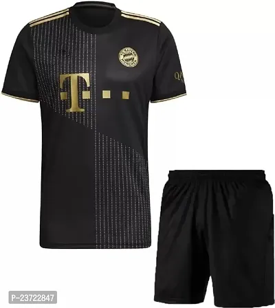 Football Third Halfsleeve Black Jersey with Shorts 2023/2024 (Boys  Men)(9-10Years)