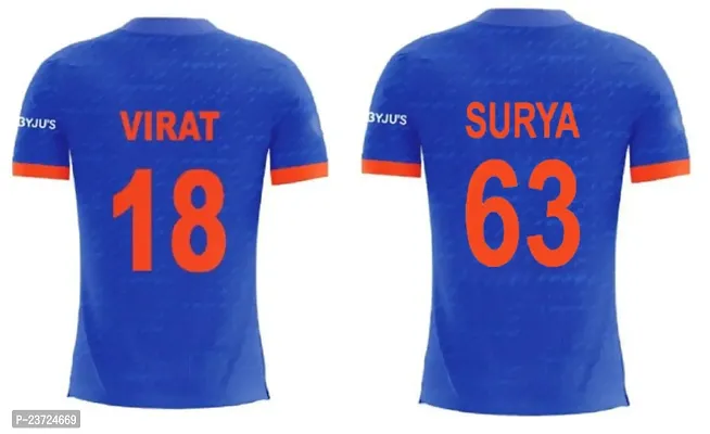 India T20 Cricket Team Official Jersey Virat Kohli 18  Surya 63 India T20 Criket Team Half Sleeve Tshirt 2023-2024 (Men  Kids)(8-9Years) Multicolour-thumb0