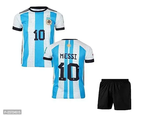 Messi World Cup Jersey with Back Print with Shorts 2022-2023 Football -(Mens  Kids) Football (18-24Months) Multicolour