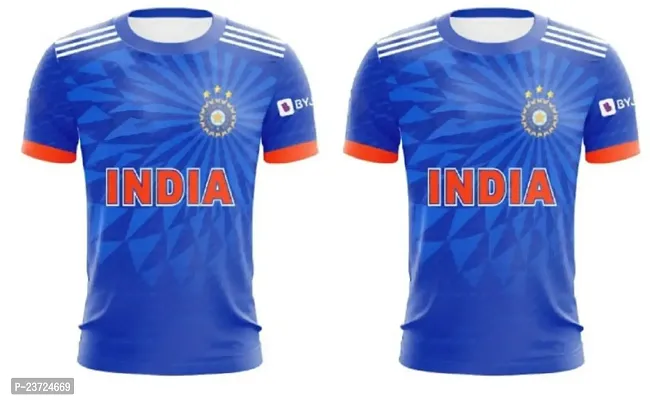 India T20 Cricket Team Official Jersey Virat Kohli 18  Surya 63 India T20 Criket Team Half Sleeve Tshirt 2023-2024 (Men  Kids)(8-9Years) Multicolour-thumb2