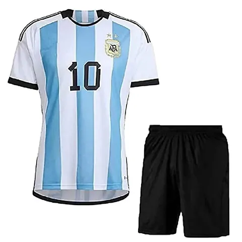 Messi World Cup Jersey with Back Print with Shorts 2022-2023 Football -(Mens Kids) Football(X-Large 42)