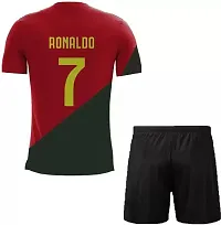 Portugal Red Cristiano Ronaldo 7 Home Original Football Half Sleeve Jersey with Shorts for Men  Kids 2022/2023(Medium 38)-thumb1