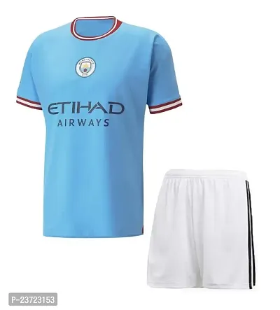 De Bruyne 17 Blue Football Team Half Sleeve Tshirt with Shorts 2022/2023 for Men  Kids(Large 40)-thumb2