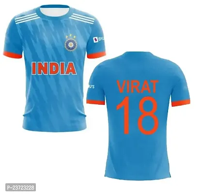 India ODI Cricket Team Jersey Virat Kohli 18 2023-2024 (Boys  Men)(X-Large 42) Multicolour-thumb0