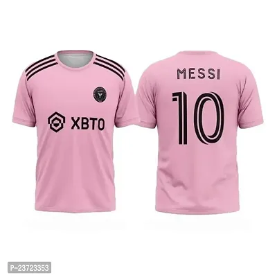 Lionel Messi 10 Football Home Half Sleeve Pink Jersey 2023-2024 for Boys  Men(10-11Years)-thumb0