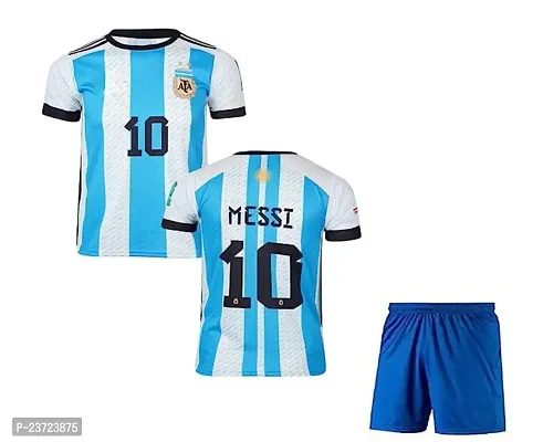 Messi White WC Jersey with Back Print with Shorts 2022-2023 Football -(Mens  Kids) Football(12-18Months)-thumb0