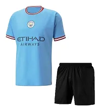 De Bruyne 17 Blue Football Team Half Sleeve Jersey with Black Shorts 2022/2023 for Men  Kids(Medium 38)-thumb1