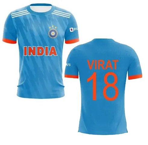 Stylish Polycotton T20 Official World Cup Virat 18 Jersey T-Shirt For Men