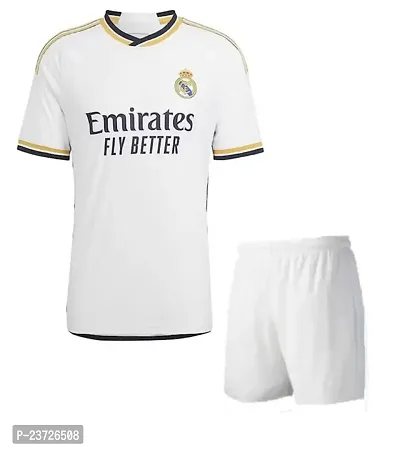 Sports Football White Home Official Half Sleeve Jersey with Shorts for Men  Boys 2023/2024(14-15Years)