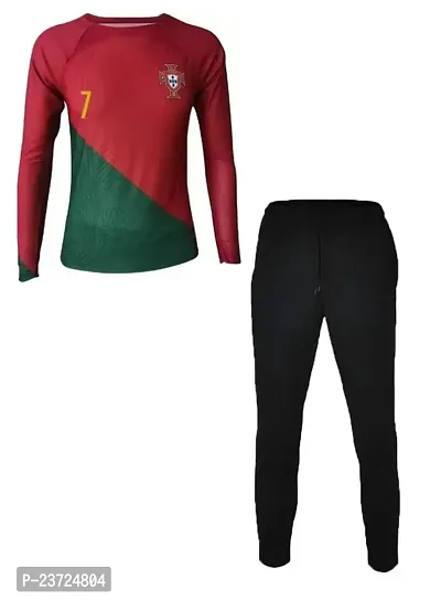 Ronaldo 7 Home Football Full Sleeve Jersey with Track Pant for Boys  Men(13-14Years) Multicolour-thumb0