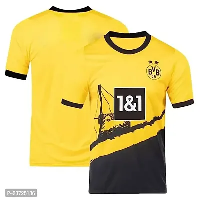 Sports Football Team Home Half Sleeve Yellow Tshirt 2023-2024 for Men  Kids(10-11Years)