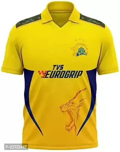 CSK Ms Dhoni 7 Chennai Cricket Team Half Sleeve Jersey 2023/2024 for Men  Kids(13-14Years) Multicolour-thumb2