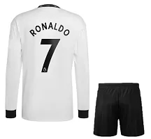 Cristiano Ronaldo 7 Football Away White Full Sleeve Jersey with Shorts 2022/2023 for Boys  Men(10-11Years)-thumb1